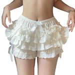 Achlibe Women Lolita Layered Bloomers Short Lace Spliced Bow Elastic Waist Pajama Shorts Lounge Homewear (White 1, L)