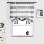 WUBODTI Tie Up Kitchen Curtains Grey and White Striped Bathroom Window Curtain 63 inch Length, Rugby Stripe Curtain Drapes Semi Sheer Roman Shades Small Curtains Balloon Valances for Farmhouse