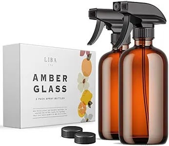 LiBa Amber Glass Spray Bottles 2 Pack, 16 oz Refillable Empty Spray Bottle for Cleaning, Essential Oils, Hair, Plants, Adjustable Nozzle for Squirt and Mist, Bleach/Vinegar/Rubbing Alcohol Safe