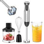 Bonsenkitchen Stainless Steel Hand Blender, 4-in-1 Stick Blender 1000W, 20 Speed Adjustable, with Whisk, 500ml Chopper and 700ml Measuring Cup, Food Processor (Black)