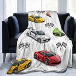 Abaysto Racing Car Theme Throw Blanket for Kids,Multicolor Sport Race Cars Fuzzy Plush Blanket for Boys Gift, Car Flannel Blanket with Race Checkered Flag for Children Teen 100x130cm(40x50 Inch)