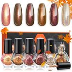 modelones Nail Polish Set 6 Colors, Fall Holographic Rose Gold Brown Quick Dry Nail Lacquer Kit, Orange Glitter Chrome Sparkle Metallic Trendy Manicure, DIY Nail Art Home Salon Gift for Women Girl