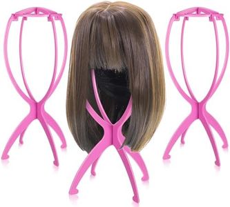 obeoby 3 Pack Wig Stand, Portable Wig Holder Pink Wig Head Stand for All Wigs Travel Wig (Pink)