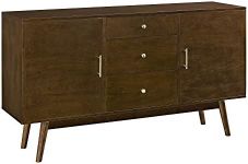 Walker Edison Mid Century Modern-TV Stand Console with 3 Drawers and Closed Cabinet Storage, 60", Walnut