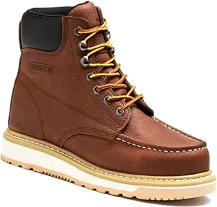 AZXPROT Work Boots for Men, 6" Soft Toe Wedge Sole Waterproof Safety Boots, Comfortable Construction Work Safety Shoes Beige 9.5
