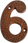 RCH Hardware 8316RST75 | Rust Finish Cast Iron 3" Tall House Number 6, Hammered Rustic Country Style, Matching Screws Included