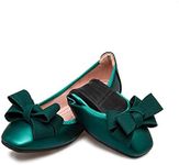 MACHSWON Women's Flat Shoes Pointed Toe Cute Bow Trim Ballet Walking Flats Shoes(Dark Green, Size 7)
