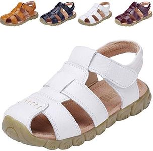 DADAWEN Boy's Girl's Leather Closed Toe Outdoor Sport Sandals (Toddler/Little Kid/Big Kid) White US Size 13 M Little Kid