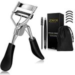 Zowor Eyelash Curler with Comb Fit All Eye Shape Curved Eyelash Curlers,Natural and Long Lasting Lash Curler for Women Make Up Gift（Black)