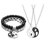 Sgoeths 6 pieces Yin Yang Adjustable Cord Bracelet Set for Couple Yin Yang Matching Pendant Necklace for BFF Yin Yang Tai Chi Ring Band for Friendship Boyfriend Girlfriend (N hollow yin yang)