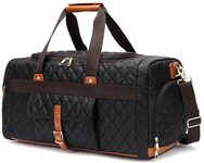 BLUBOON Weekender Overnight Duffel Bag with Shoes Compartment for Women Men Canvas Weekend Travel Tote Carry On Bag, Quilted-Black