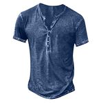 Men's Vintage Short Sleeve T-Shirt Button V Neck Workout Tops Solid Muscle Fit Athletic Tee Shirts Casual Tee Shirt Todays Daily Deals Sales Deals Muscle T Shirts for Men Blue