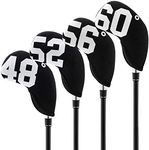 Big Number Neoprene Golf Wedge Covers Set - 4pcs Iron Covers 48 52 56 60 Degrees - Club Head Covers Headcover for Men Golfers (Black with White#)