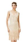 BABEYOND Women's Flapper Dresses 1920s V Neck Beaded Fringed Great Gatsby Dress Beige