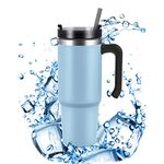 Cliplanyard Travel Mug, Stainless Steel Coffee Mug Tumbler with Straw and lid and Handle, Stainless Steel Coffee Cup Leak Proof Vacuum Insulated Water Bottle for Cold and Hot Drinks (30oz-Blue)