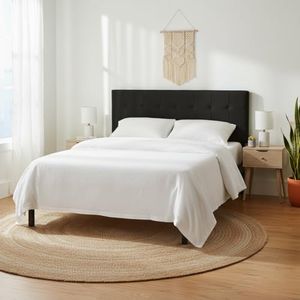 Naomi Home Jessenia Queen Headboard – Adjustable Linen Upholstered Tufted Panel, Soft Padded Surface, Wall-Mount or Bed Frame Mount – Black