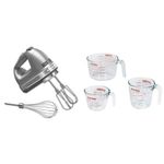 KitchenAid 7-Speed Hand Mixer, KHM7210CU & Pyrex 3 Piece Glass Measuring Cup Set, Includes 1-Cup, 2-Cup, and 4-Cup Tempered Glass