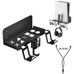 Exsivemy PS5 Wall Mount Bracket, Wall Bracket for PlayStation 5 with Detachable Controller Holder & Headphone Hanger & Remote Control Bracket & USB-C Cable (Black)