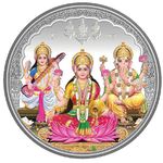 PRD CARATCAFE Colour Laxmi Ganesh Saraswati Coins 20 Gram Trimurti God Coin for Puja BIS Hallmark 999 Silver