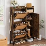 GarveeHome Rattan Shoe Cabinet with 3 Flip Drawers and 4-Tier Shoe Storage Cabinet, Freestanding Shoe Organizer with Adjustable Shelves for Entryway, Closet, Hallway