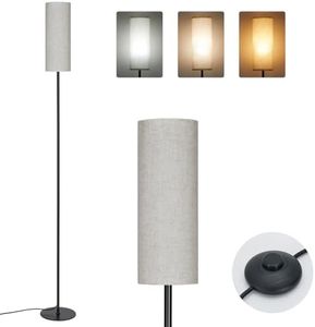 IPARTS EXPERT Lampade da Terra per Soggiorno, E27 Moderna LED Lampada a Stelo da Terra 3 Temperature Colore Lino Dimmerabile Interruttore a Tirante, Lettura, da Comodino, Camera da Letto (Lino)