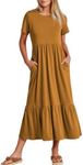 ANRABESS Women Summer Casual Short Sleeve Crewneck Aline Swing Flowy Tiered Shirt Maxi Beach Long Dress 2024 Trendy Outfits Medium Yellow