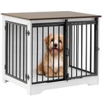 LYNCOHOME Dog Crate Furniture, Wooden Dog Kennel TV Stand for Medium Dogs, Modern Decorative Wood Pet House Dog Cage, Pet House Side Table, White