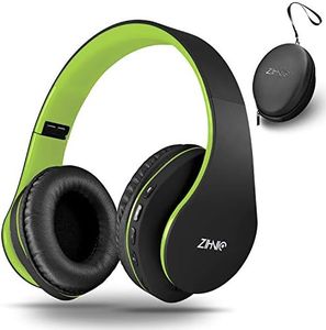 Bluetooth Over-Ear Headphones, Zihnic Foldable Wireless and Wired Stereo Headset Micro SD/TF, FM for iPhone/Samsung/iPad/PC/TV,Soft Earmuffs &Light Weight for Prolonged Wearing Black/Green