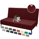 XINEAGE 2024 Newest Futon Cover Stretch Armless Sofa Bed Cover Anti-Slip Furniture Protector Without Armrests Slipcover with Elastic Bottom (Futon, Wine Red)