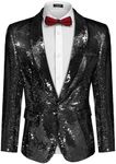 COOFANDY Men Shiny Sequins Suit Jacket Dress Sport Coat Banquet Prom Disco Party Black