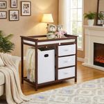 Wooden Baby Changing Table, Modern Diaper Changing Table, Infant Diaper Station Dresser with Laundry Hamper, 3 Drawer Basket- Storage Organizer for Baby Clothes, Diapers & Toys