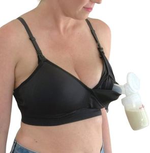Supermom Silhouette with Removable Pads, Pumping Bra Hands Free, Adjustable Pumping & Nursing Bra for All Breast Pumps Black