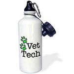 3dRose wb_161089_1"Vet Tech, Green" Sports Water Bottle, 21 oz, White