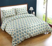 Trance Home Linen 200TC 100% Cotton Printed Zippered Duvet Cover/Blanket Cover/Quilt Cover | Comforter Cover/Razai Cover | Queen Size with 2 Pillow Covers (90 x 102 Inch | Damask Blue)