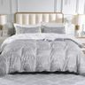 Tokokimo Queen Quilt Cover Set, Ultra Soft Microfiber Doona Cover Bedding Set, 3 Piece Reversible Duvet Cover Set with Zipper Closure and Corner Ties (Grey and White, Queen)