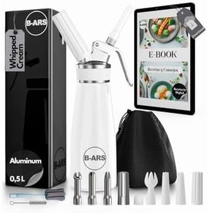 B-ARS Whipped Cream Dispenser-Professional Dispenser-Whip Cream Dispenser -Whipping Siphon-Whipped Cream Maker-Cream Whipper-Aluminum Whipped Cream Dispenser 500 ml. (White)