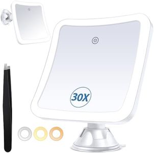 PIMPLEGO Magnifying Mirror with Light 30x, Lighted Makeup Mirror with Magnification, Rechargeable Magnifying Mirror Suction Cup with 1500 mAh Lithium Battery, Vanity Mirror for Precision Makeup
