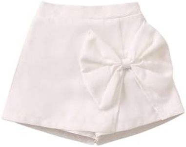 BEAUDRM Girl's Elastic Waist Bow Front Trousers Split Straight Leg Cute Skort White 6Y