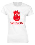 Crown Designs Wilson Silhouette Classic Movie Film Inspired Gift for Women & Teenagers Fitted T-Shirts Tops - White/S - 6/8