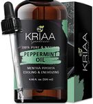 KRIAA Goodness Peppermint Essential Oil 120ml with Dropper Pure & Organic for Aromatherapy & Candle Shower Steamer Cream Balm Shampoo Soaps & Spray Making Diffuser Use Huile Essentielle