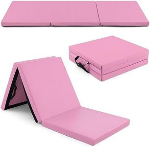 Goplus Folding Gymnastics Mat, 6’ x 2’ x 2’’ Thick Tri-Fold Exercise Tumbling Mat w/Carrying Handles, Hook & Loop Fastener, Gym mats for Home Fitness Yoga Aerobics Workouts Martial Arts (Pink)