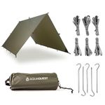 AQUAQUEST Guide Waterproof Camping Tarp - Ultralight Bivy Shelter or Rain Fly - Camping Gear Must Haves for Hiking, Hammock & Survival, 10 x 7 ft, Green Kit