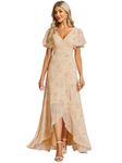 Ever-Pretty Women's Chiffon V Neck Ruffle Maxi Evening Prom Dress Golden Roses 14UK