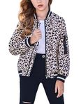 Arshiner Kids Bomber Jacket Girls Leopard Cropped Flight Jackets Zip Up Windbreaker Fall Winter Outerwear with Pockets for 13-14, Middle School Grade 8