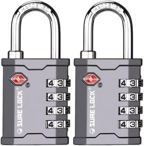 SURE LOCK TSA Accepted 4 Dig Heavy Duty Big Combination Luggage Padlock All Metal Travel Lock for Equipment Hard Case Luggage Gun Case Gym Locker Pelican Vault Lock (2, Grey)