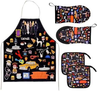 5PCS Funny TV Show Gifts,Themed Kitchen Decor,Apron,Oven Mitts,Pot Holders,Housewarming Wedding Birthday Mom Anniversary Wife Kitchen (Black)