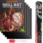 BBQ Grill Mat Set of (5+1), Non Stick Baking Mats, Thick, Fireproof Grill Sheets, Reusable, Easy to Clean Barbecue Grilling Accessories for Gas, Charcoal, Electric And Outdoor Grills, 15.7*13inch (Black)