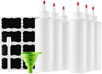 6-Pack Condiment Squeeze Bottles for Sauces - Includes Funnel, Erasable Marker & Reusable Labels, Perfect for Salad Dressings, Liquids, and Ketchup, Durable Plastic 16 oz Bottles