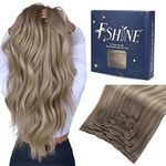 Fshine Clip in Hair Extensions Human Hair 16 Inch Light Brown to Light Blonde and Light Brown Human Hair Clip in Extensions 120g Invisible Clip in Hair Extensions 7pcs