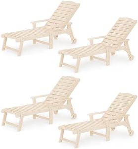 LUE BONA Lounge Chair Outdoor Set of 4, HDPS Chaise Lounge Outdoor with Wheel, 5 Positions Adjustable Pool Lounger Chairs for Outside, Patio, Sand